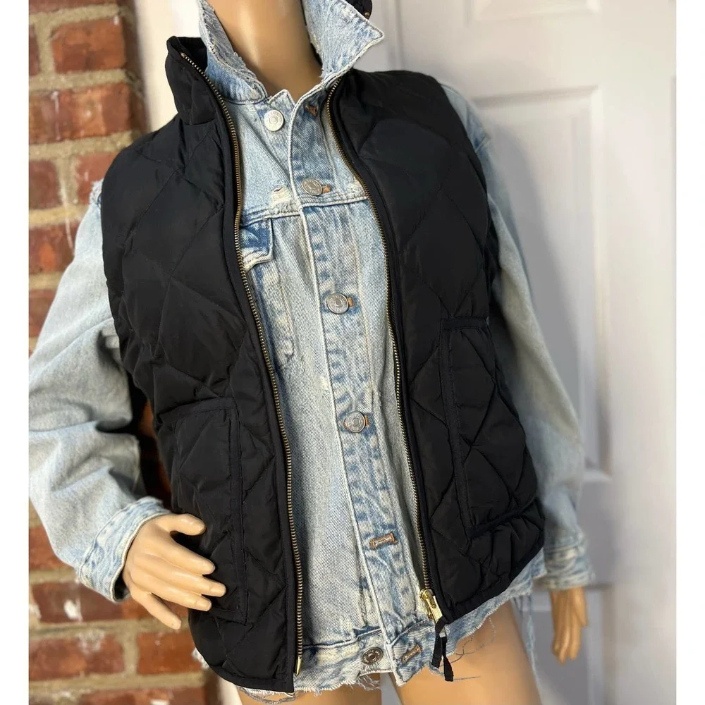 J.Crew Navy Diamond Quilted Puffer Vest Two-Way Zip Women’s XXS